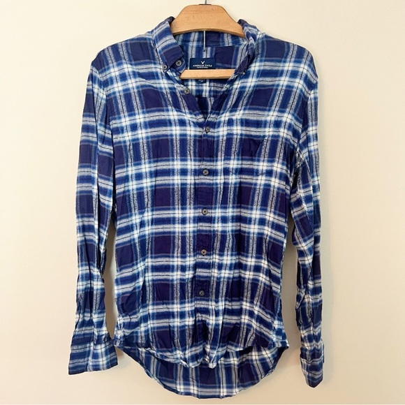 American Eagle Blue Flannel Shirt - Picture 1 of 4